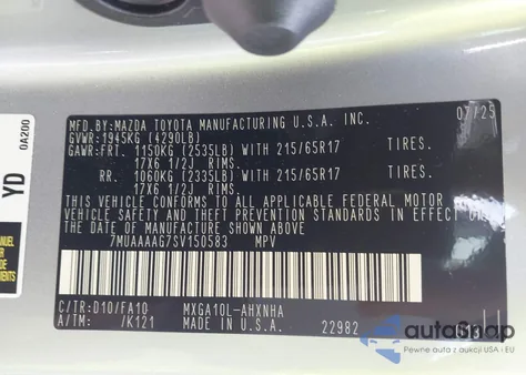 2025 Toyota Corolla Cross L from USA, damaged, VIN 7MUAAAAG7SV150583